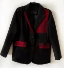 Піджак жіночий з українським червоним орнаментом, жакет подовжений S чорний (1182)