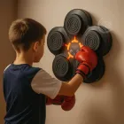 Боксерська мішень настінна електронна 5 цілей з музикою та підсвіткою Music Boxing, інтерактивний тренажер для боксу з Bluetooth, LED ефектами, режимами тренування та рукавицями Чорний BMR-05-Black