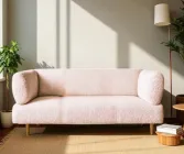 Диван офісний Tobi Sho Бенно-1 з підлокітниками та дерев'яними ніжками 1400х720х750 букле Alpaca Світло-рожевий/61