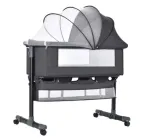 Приставне ліжечко 3 в 1 для новонароджених з гойдалкою, пеленальним столиком і москітною сіткою, колесики, сірий колір, 8 кг