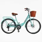 Велосипед міський Corso «Polaris» 26'' PS-63909 + КІШКА сталева рама 16.5'', Shimano 7 швидкостей, кошик, багажник