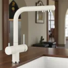 Змішувач кухонний з підключенням до фільтра BLANCO 526943 FONTAS II двоважільний кран на кухню ніжний білий молочний