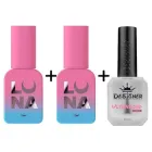 Набір LunaMoon база Rubber base (13мл) + Топ Non Wipe (13мл) без липкого шару + ультрабонд Дизайнер (15мл)