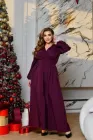 Святкова вечірня сукня довга максі з поясом і декольте плаття великих розмірів однотонне 48-50 марсала (бордово-фіолетова)