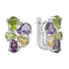 Срібні сережки з натуральним аметистом, хризолітом, цитрином (2183327)