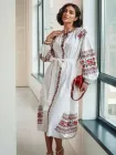 Жіноча сукня з квітковою червоною вишивкою під поясок L біла (3011)