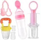 Набір 2Life Ніблер із насадками та ланцюжком фіксатором, Пляшка-ложка, Шприц-дозатор Рожевий
