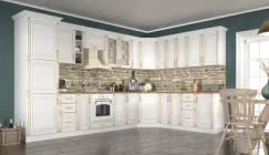 Модульна кухня ІМПЕРІЯ класика кутова (8 верхніх + верхній кут + 7 нижніх тумб + нижній кут + шафа-пенал) 350 / 230 - 250 см Білий / Білий МДФ