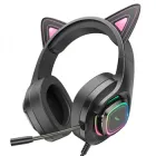 Ігрові дротові навушники Hoco W107 Cute Cat Ear, USB, 3.5mm, 2m, Black-Pink