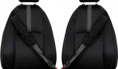 Накладки на ремінь безпеки EVAtech з алькантари M 33х23 см Чорні з чорною ниткою, чорний кант, малий ромб 2 шт (NRBZKDAMRBBB)