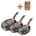 Набір сковорідок Krauff Koln 26 см, 28 см та 24 см + ПОДАРУНОК: набір кухонних дошок