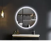 Зеркало 60 см Кругле Антизапотівне з LED Touch Сенсором Діммером Фасадним + Фоновим Підсвічуванням Mixxus Plain MC11-60 Скло 5 мм із Срібною Амальгамою Алюмінієвий Каркас Товщина 3 см (MI6633)