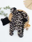 Комплект для дівчинки новонародженої чоловічок з флісу на кнопках з шапочкою 68 см бежево-чорний леопард