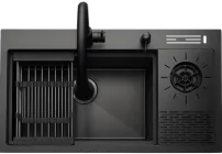 Кухонна мийка AQUAMARIN ELIOS DurAlum 7850 platinum Висувний змішувач+Дозатор+Кошик для посуду+Ринзер для чашок