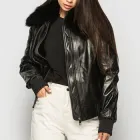 Зимовий шкіряний бомбер VK чорний із натуральної шкіри (Арт. VK1260-202) 48