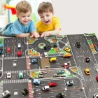 Ігровий килимок Дорожній Рух 130×100 см водовідштовхуючий великий дитячий розвиваючий килим скатертина коврик Дорога для дітей хлопчика - на стіл і підлогу в дитячу під машинки - легко мити