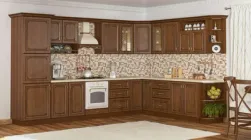 Модульна кухня ГРАНД (7 верхніх + верхній кут + 6 нижніх тумб + нижній кут + шафа-пенал) 350 х 260 см Горіх / Дуб золотий МДФ