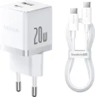 Мережевий зарядний пристрій Baseus Palm Fast Charger C+U 20W EU Moon White With Cable Type-C to Type-C 60W 1 м (P10111608213-01)