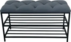 Банкетка з каретною стяжкою Metalzavod 80 см Чорний каркас/Сіра (LF-BLF80-KS-010700)