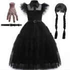 Карнавальний набір Венсдей Аддамс повної комплектації (сукня Wednesday, перука, рука "Річ", ремінь) чорний 110 см