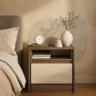Маленька стильна сучасна приліжкова тумбочка з висувною шухлядою та відкритою поличкою для дрібниць нічна тумба в спальню 45х45х33 см Modyl Летро північне біле дерево/дуб трюфель
