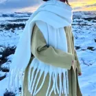 Жіночий теплий шарф Дред Homehope однотонний з бахромою 210х40см Білий