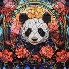Алмазна мозаїка Strateg ПРЕМІУМ Панда серед троянд розміром 30х30 не повна викладка (DEEX16305)
