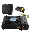 Портативна газова плита туристична похідна кемпінгова 2200 Вт піч на газових балонах з п'єзопідпалом переносна з пластиковим кейсом чорна