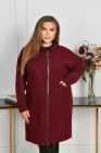 Пальто кашемірове жіноче з капюшоном на блискавці прямого крою великих розмірів 60-62 бордове