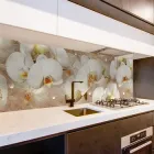 Кухонний фартук на стіну самоклеющийся Орхідеї і краплі роси 02 (для кухні наклейка ПВХ скіналі) бежевий 60х200 см