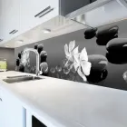 Кухонний фартук на стіну Глянцеві Камені (наклейка для кухні ПВХ плівка скіналі) краплі квіти Текстура Сірий 60х200 см