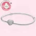 Посріблений браслет Пандора для намистин із сяючою застібкою Серце основа для шармів Pandora браслетик у вигляді серця 590727CZ + мішечок у подарунок