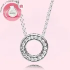 Посріблене намисто кольє Пандора Коло з логотипом Pandora і паве круг підвіска на шию для дівчини з камнем кристалами кубічного цирконію кулон на ланцюжку жіночий у вигляді кола + мішечок у подарунок