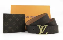 Подарунковий Набір Louis Vuitton Ремінь та Гаманець Коричневий