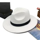 Шляпа федора зі стійкими полями зі стрічкою унісекс 56-58 білий 01070