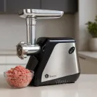 М’ясорубка електрична з реверсом і набором насадок Domotec 3000 Вт, універсальна електром’ясорубка з 3 дисками (3/5/7 мм) і металевим лотком, для дому та кухні Срібляста з чорним, MS-2024
