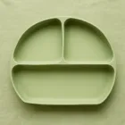 Тарілка дитяча силіконова секційна для малюків для першого прикорму на присосці Lindo зелений