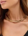 Кольє чокер потрійне багатошарове Fashion Jewerly переплетені ланцюги масивне біжутерія золотистий колір (SVS)