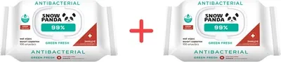 Упаковка вологих серветок для рук та тіла Сніжна панда Antibacterial 99.9% Green Fresh 100 шт х 2 пачки (4820183972132_1)
