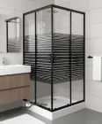 Душова кабіна 80х80х193 см чорна Sunways Linea квадратна на низькому піддоні прозоре скло з малюнком лінії