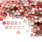 Кусочки мозаики 1*1 см Цвет Микс Розовый (200-220 штук 200 грамм) из стекла. Форма квадрат. (2971)