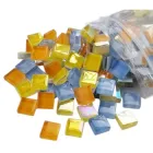 Шматочки мозаїки 1*1 см Колір Мікс Блакитний жовтий (200-220 штук 200 грам) зі скла. Форма квадрат. (2957)