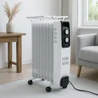 Обігрівач масляний радіаторний 9 секцій DSP 2000Вт, побутовий підлоговий електрообігрівач з колесами, вішалкою для рушників і 3 режимами обігріву для дому, квартири, офісу та дачі Білий, KD-3021