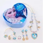 Подарунковий дитячий набір Крижане Серце для дівчинки з прикрасами, скринька прикрас з 6 предметів Ельза дитяча біжутерія прикраси, Frozen, блакитний