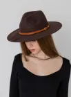 Капелюх федора унісекс з широкими полями 8 см замшевий SUEDE коричневий