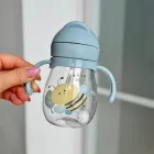 Поїльник непроливайка силіконовою з трубочкою з ручками - Блакитний з бджілкою 300 мл