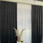 Штори оксамитові графітового кольору з білим шифоновим тюлем ALBO (SHTN-930-16)