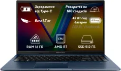 Ноутбук ASUS Vivobook 15 M1502YA-BQ579 (90NB0X21-M00VJ0) Quiet Blue / 15.6" IPS / AMD Ryzen 7 5825U / RAM 16 ГБ / SSD 512 ГБ / Підсвітка клавіатури