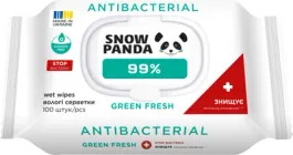 Вологі серветки для рук та тіла Сніжна панда Antibacterial 99.9% Green Fresh 100 шт (4820183972132)