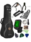 Комплект Укулеле сопрано 21 дюйм + чохол + тюнер + каподастр + кріплення + мультитул + ремінець + 3 медіатора + 4 струни + викрутка + серветка з мікрофібри (Гавайська гітара) HM100-GB Чорний (mrk6319)